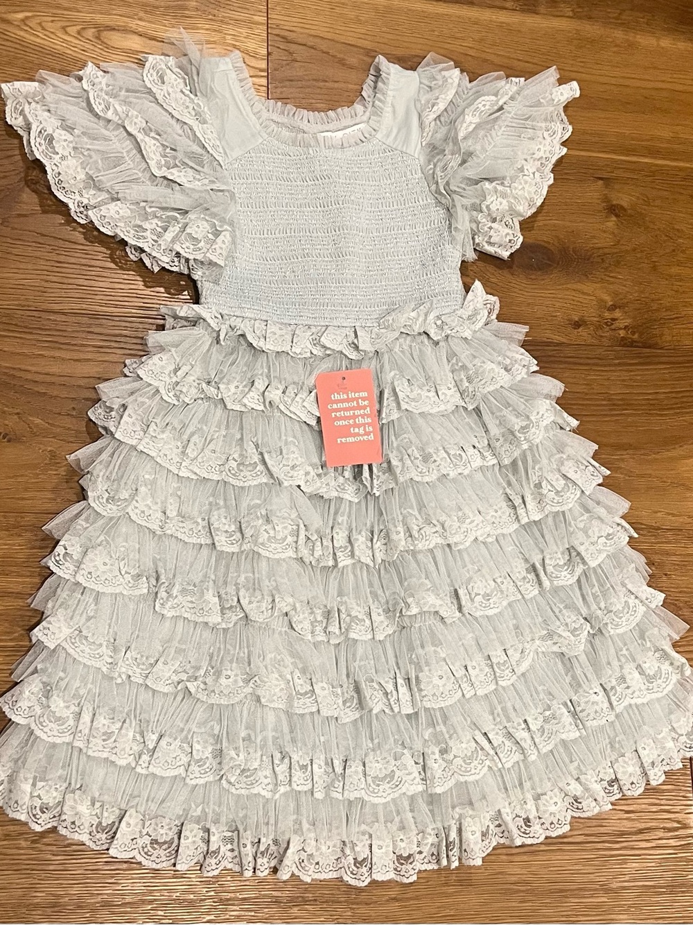 Ivy City Co. Cindy Smocked Lace Ruffle Formal Dress for Girls in light blue